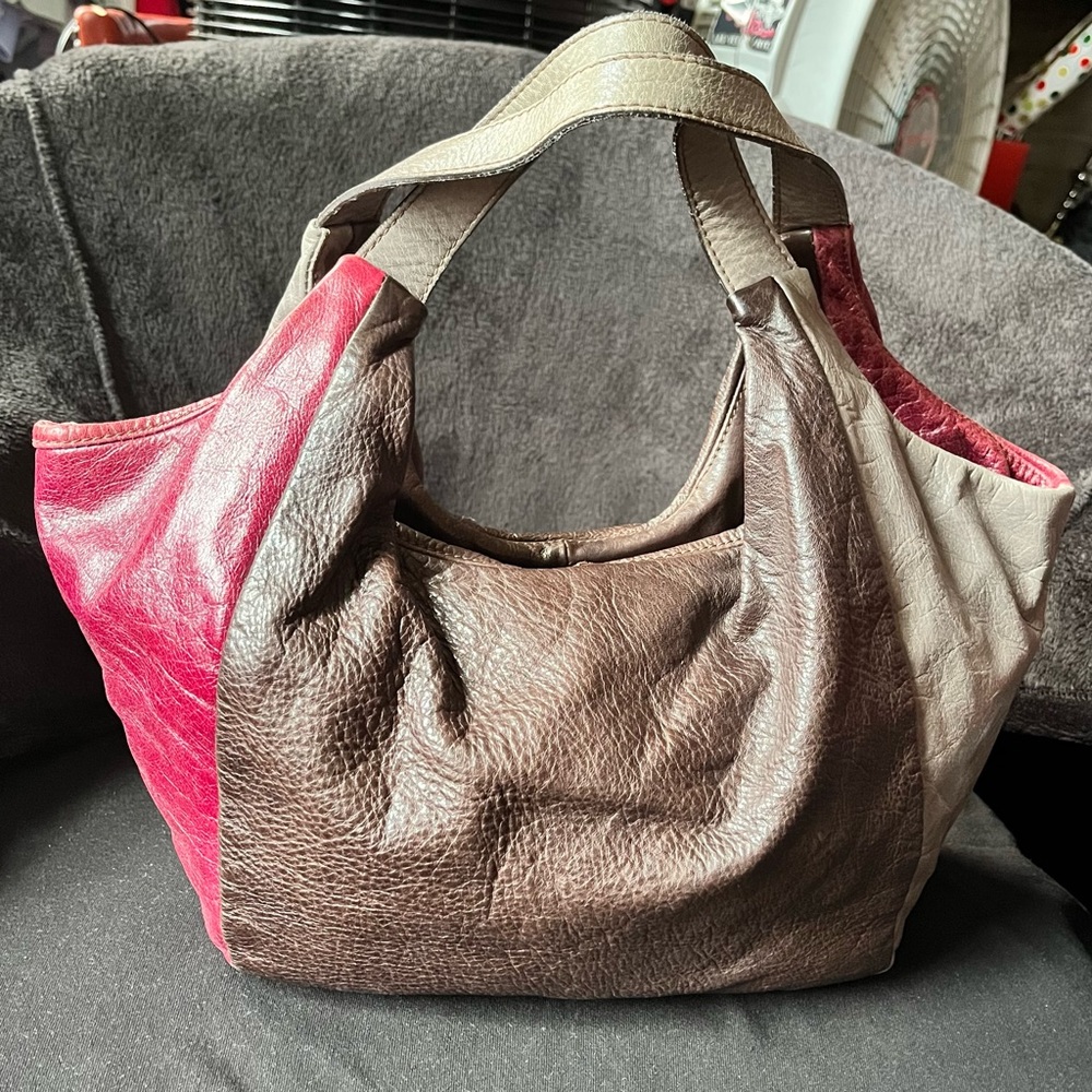 Hobo Brand Made in Italy Leather Purse in brown/grey/wine